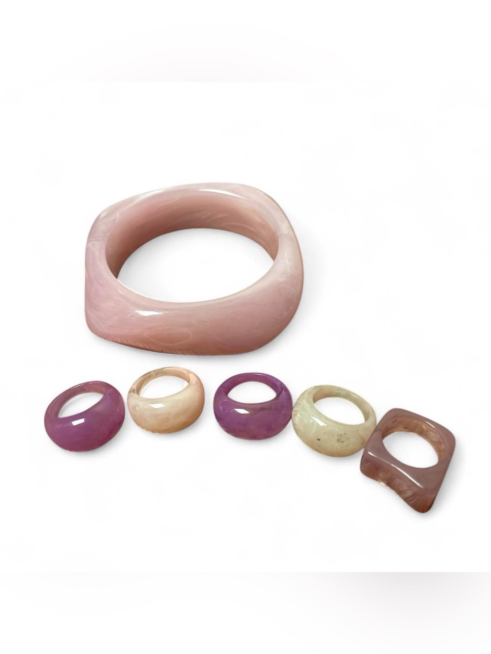 Pink Acrylic Resin Ring & Bracelet Costume Jewelry Bundle 6 Pieces